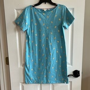 Boden Turquoise Blue Teeshirt Dress with Gold Lemon Detail